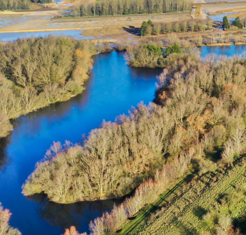 Lake and runway habitat aerial view