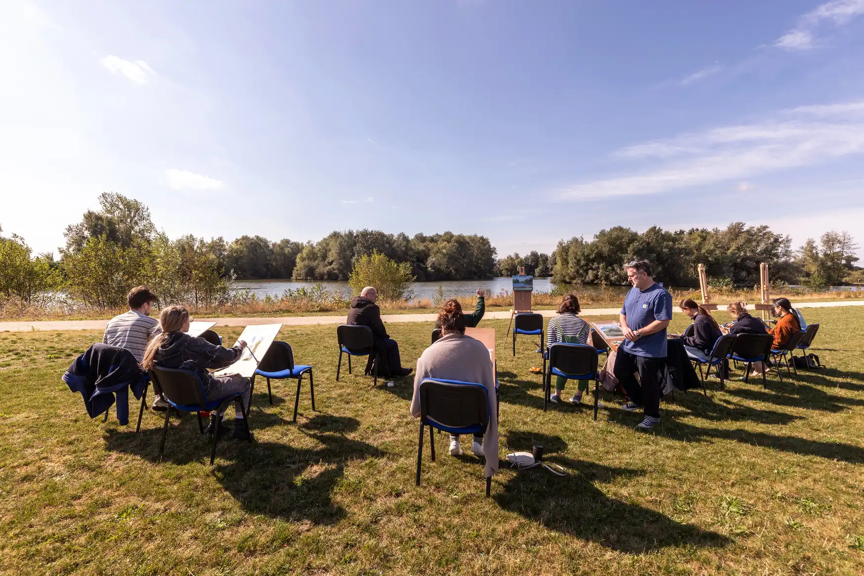 Painting by the lake at Waterbeach