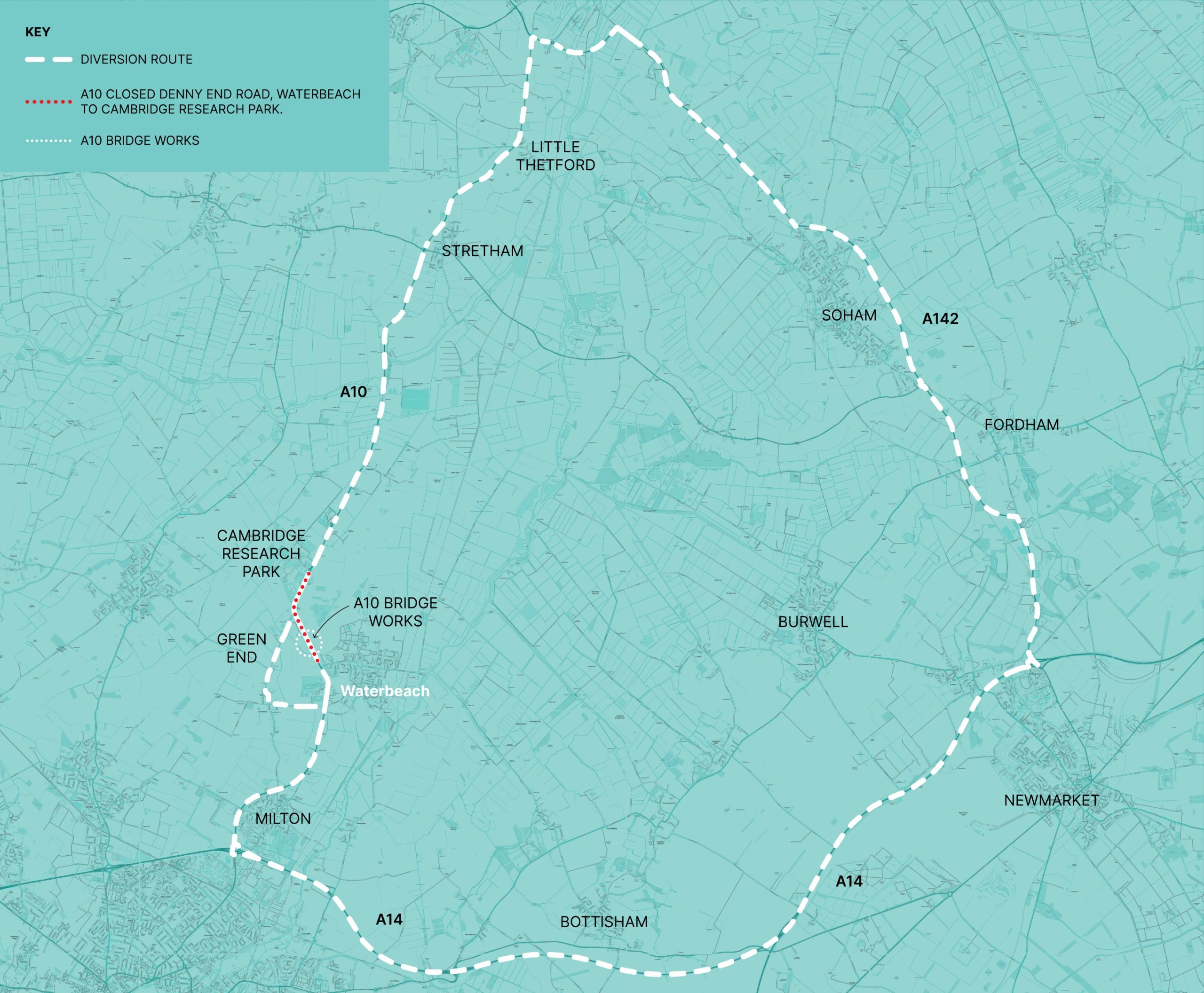 A10 Road Closure updated area map