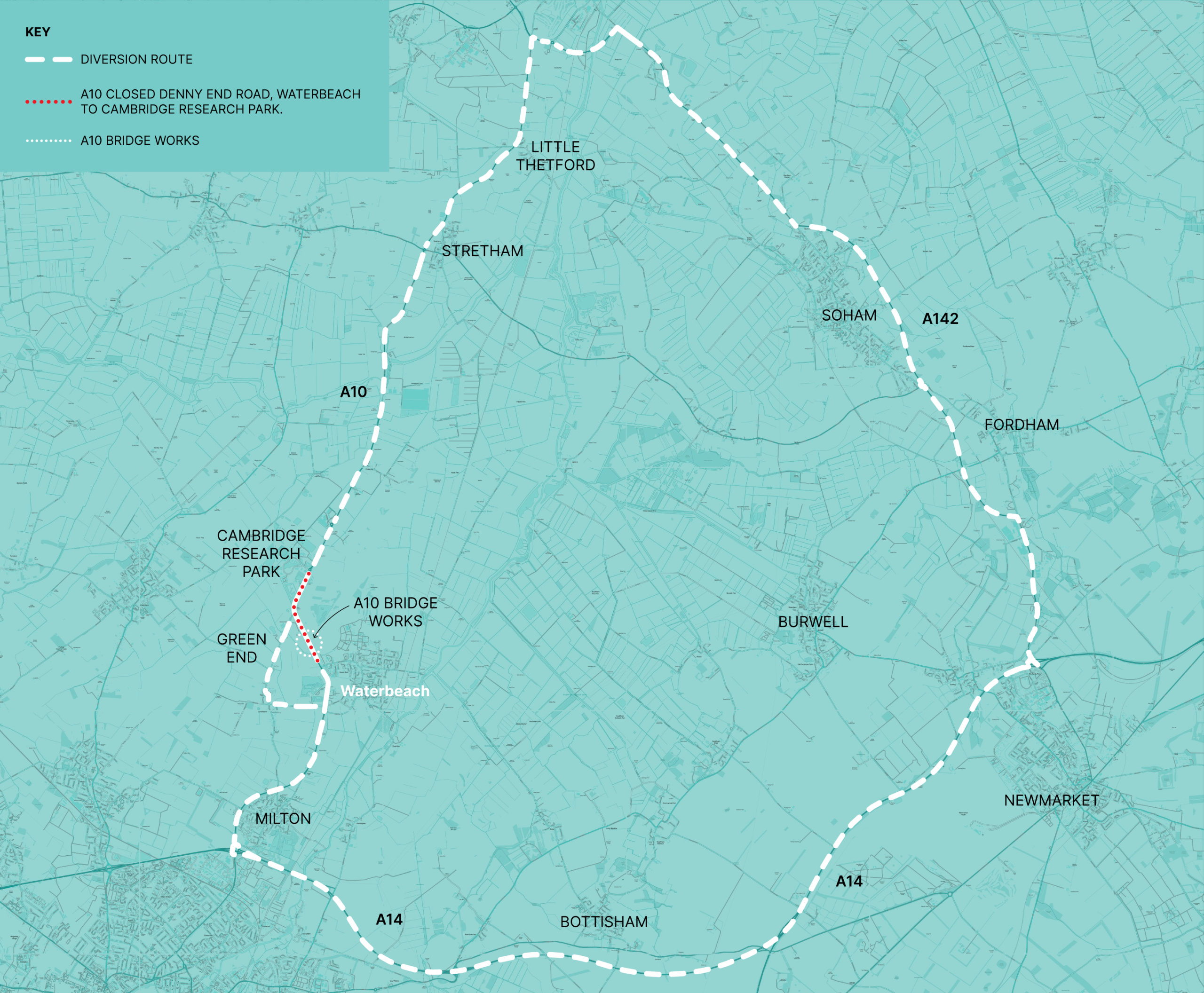 A10 Road Closure updated area map