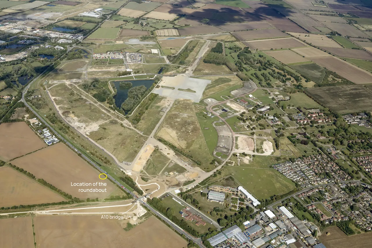 Aerial showing A10 roundabout location